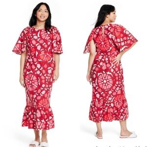 Rhode X Target Large Zinnia Floral Print Bell Sleeve Midi Dress NWT